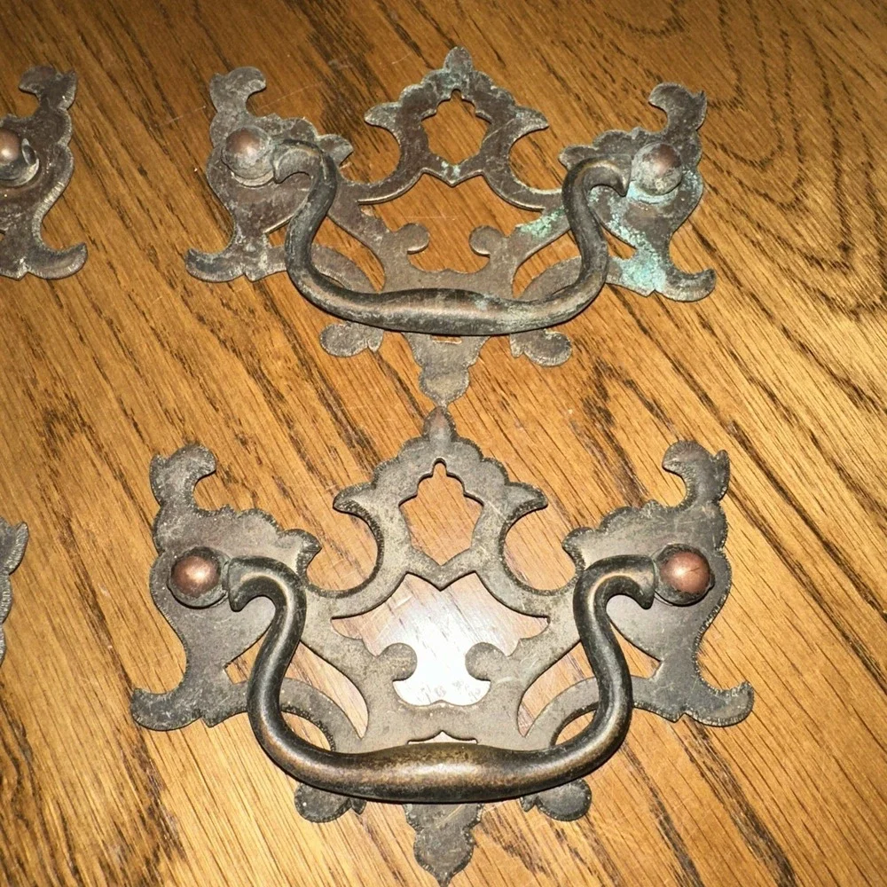 Lot Of 6 Antique Salvaged Brass Drawer Pulls 3